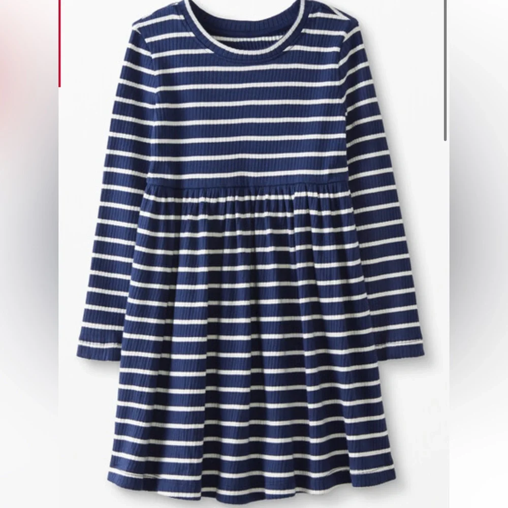 Hanna Andersson adorable long sleeve blue and white striped dress size 12 (150)